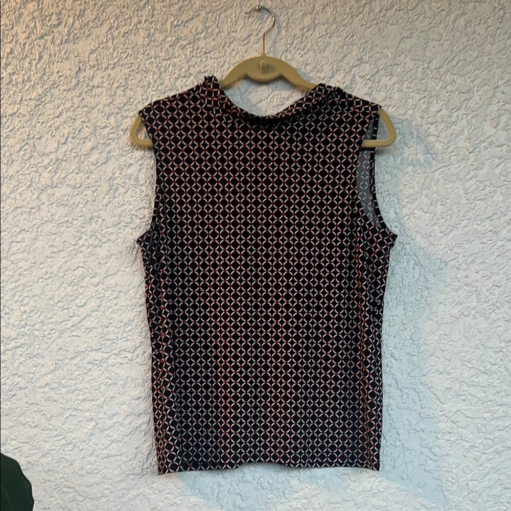 Anne Klein Black Fitted Tank Top with Mandarin Collar